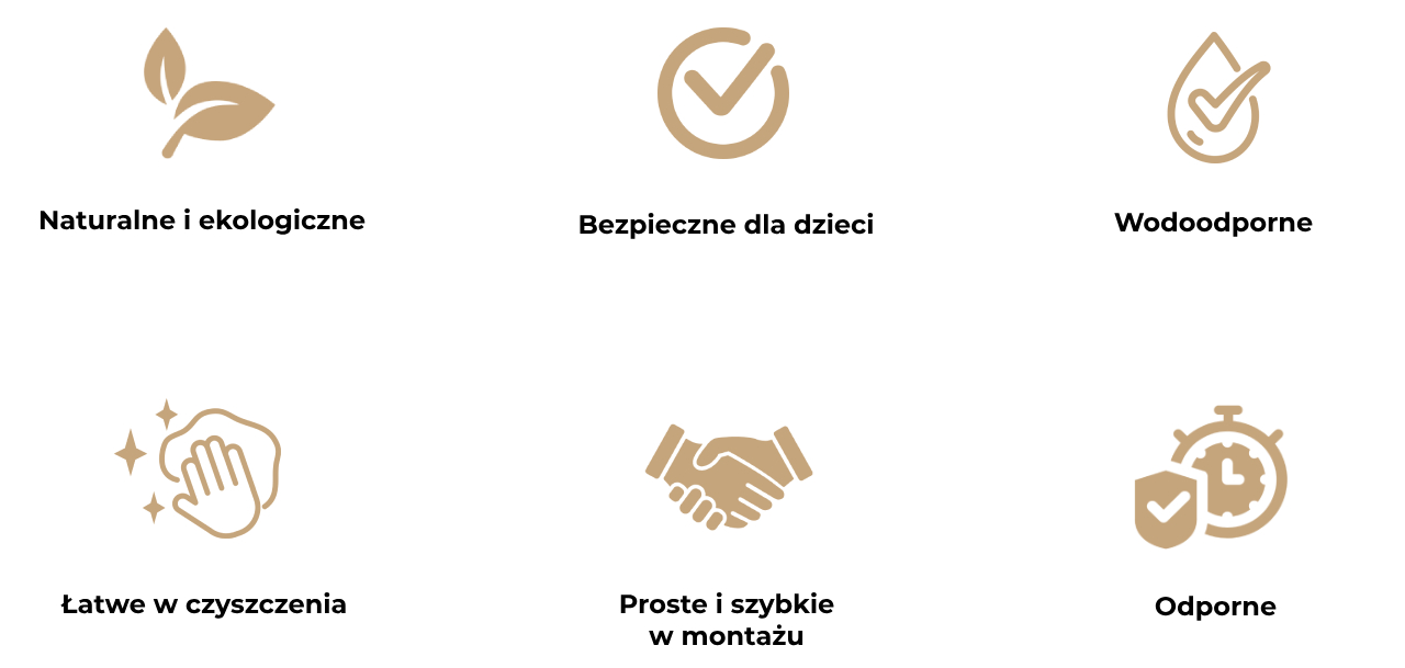 Obraz
            przedstawia psześć ikon opisujących zalety puzzli korkowych i maty korkowej dla dzieci.